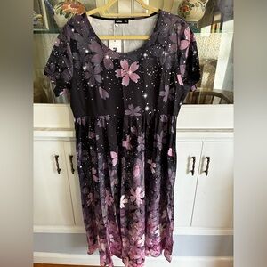New Hekka Black and Purple Floral Maxi Dress Empire Waist XXL